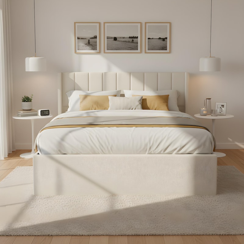 Christopher Knight Home - Modern Upholstered Storage Bed with Drawers and Vertical Headboard