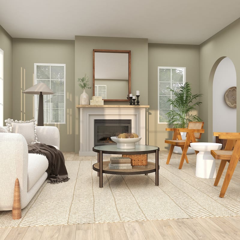 Brown Rattan Accent Table with Pressed Tempered Glass Top