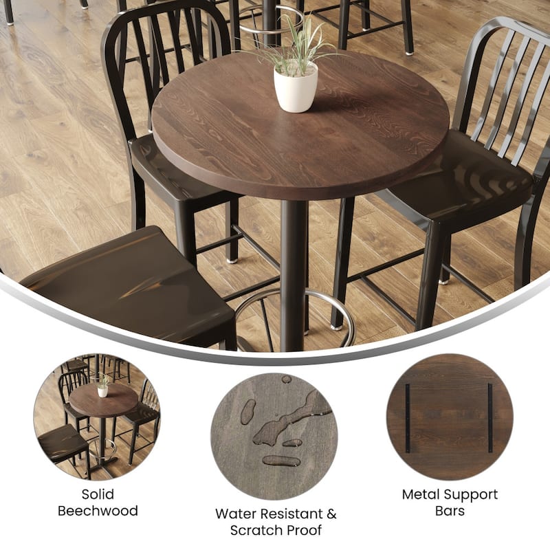 Commercial Solid Wood Tabletop with Support Bars for Indoor Use - 30"W x 30"D x 1.5"H