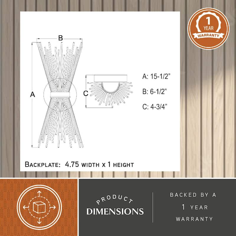 Mid-Century Wall Sconce - Dimmable Candelabra Lighting, Gold Finish, Reversible Mount, 6.5" Wide - 15.5