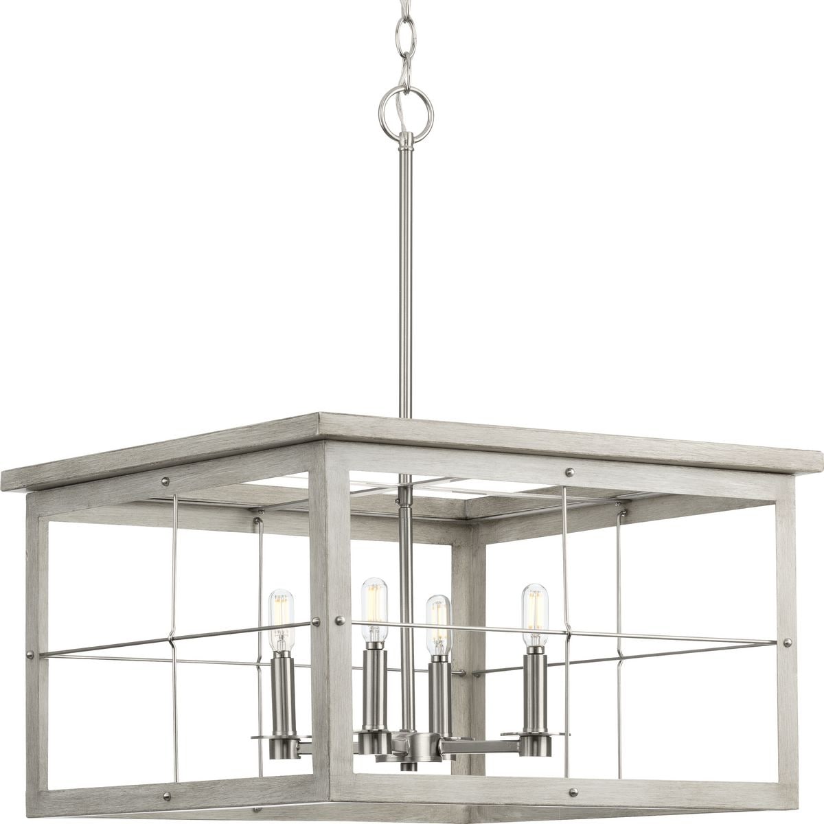 Progress Lighting Hedgerow Collection 4-Light Grey Washed Oak Farmhouse Chandelier Light - 21.375 in x 21.375 in x 12.8125 in