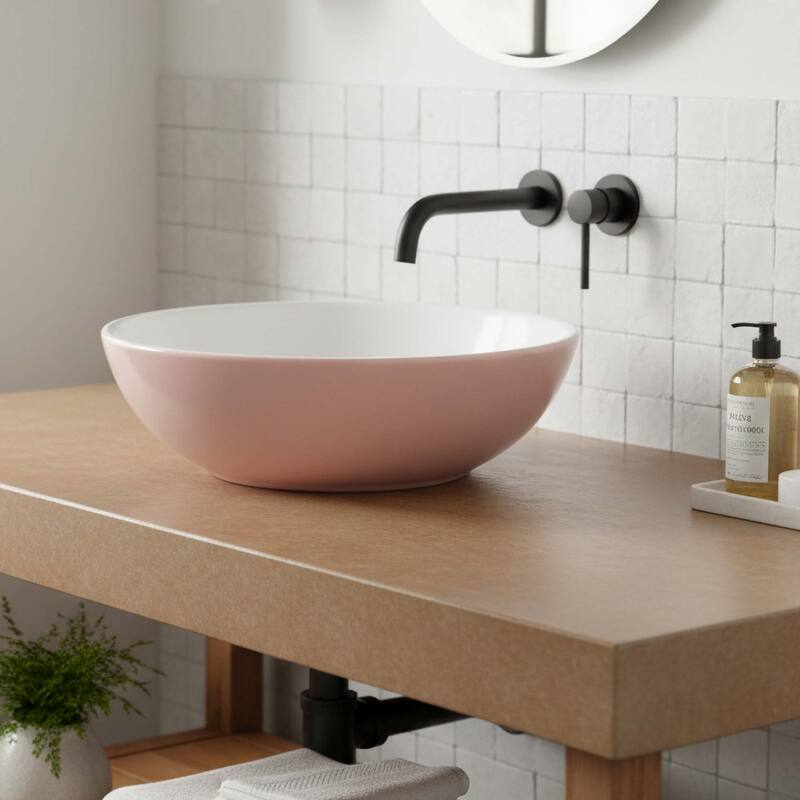Fine Fixtures 16 inch Round Ceramic Vessel Bathroom Sink - Vintage Rose