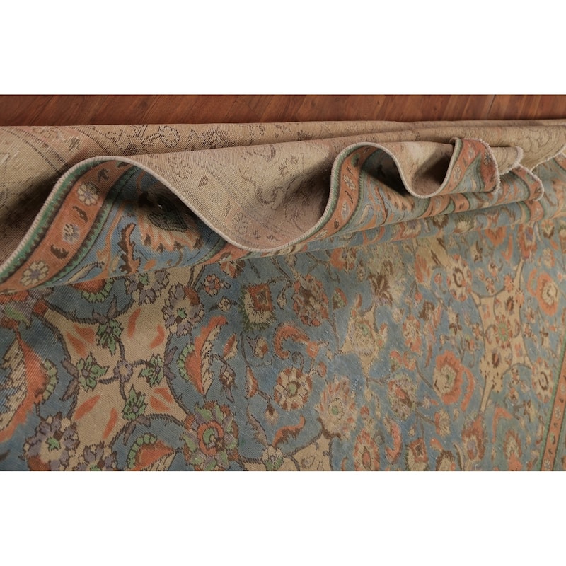 Distressed Tabriz Persian Area Rug Floral Hand-Knotted Wool Carpet - 9'4"x 12'4"
