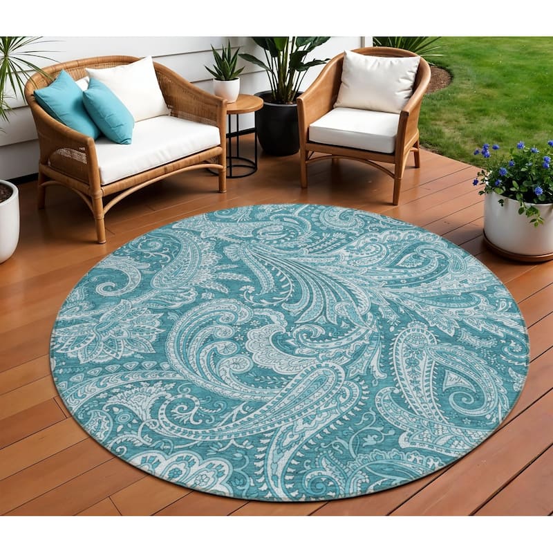 HomeRoots Paisley Transitional Rectangle Outdoor Rug - 8' Round
