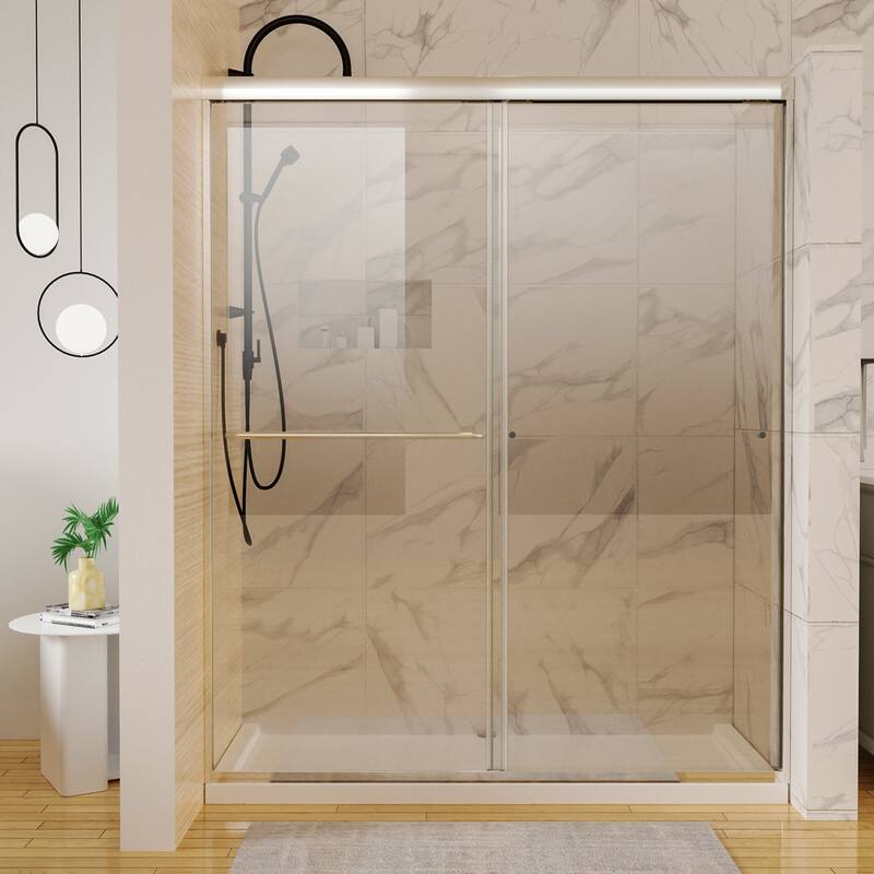 60''x72'' Double Sliding Semi-Frameless Shower Door with 6mm Tempered Glass - Brushed Nickel
