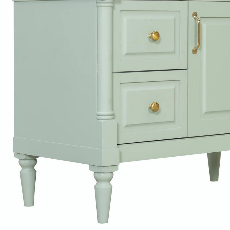 36" Bathroom Vanity with Sink, Freestanding Bathroom Cabinet with Ceramic Basin, Flip Drawer