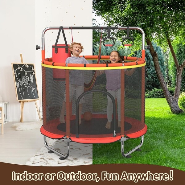 Toddler Trampoline with 8-in-1 Play Modes, Safety Enclosure - On
