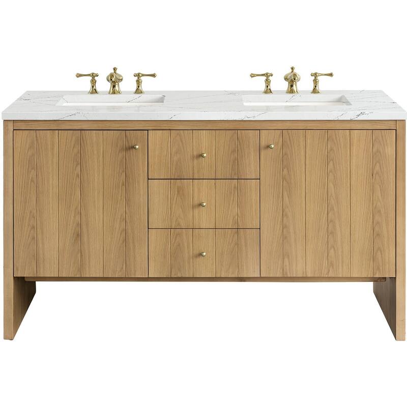 James Martin Vanities 435-V60D-FENC Hudson 60" Free Standing Double - Light Natural Oak - Oak Finish