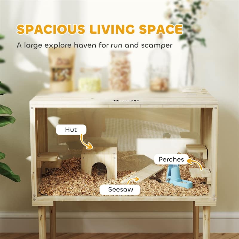 Nature Wood Fir Hamster Cage with Multi-Level Perches and Accessories - 28.3" W x 15.7" D x 29.5" H