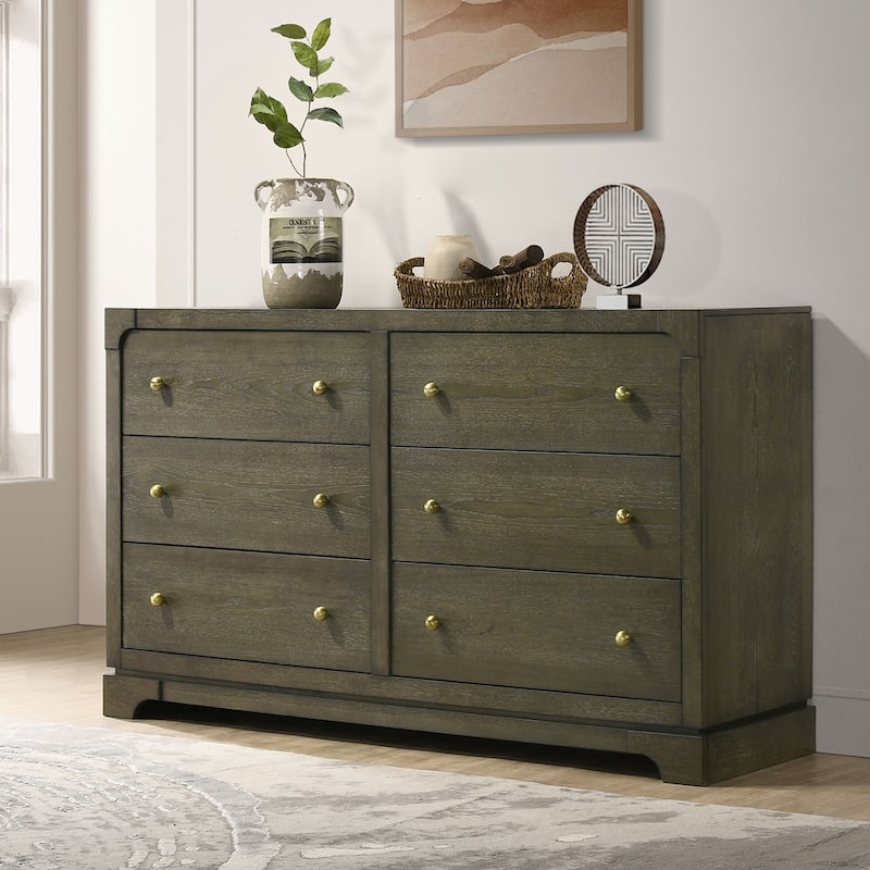 6 Drawers Wooden Dresser with Brass Knobs in Dark Cocoa