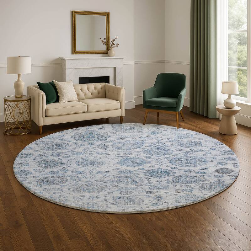 Premium Washable Super Soft Traditional Kashan Mayfield Rug - 8' x 8' - Blue.