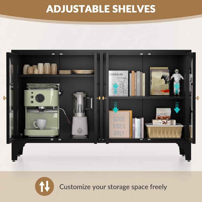 53.2"W Metal Sideboard Buffet Cabinet with Glass Doors