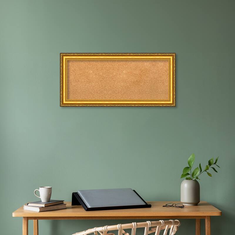 Colonial Embossed Gold Wood Framed Natural Corkboard Bulletin Board