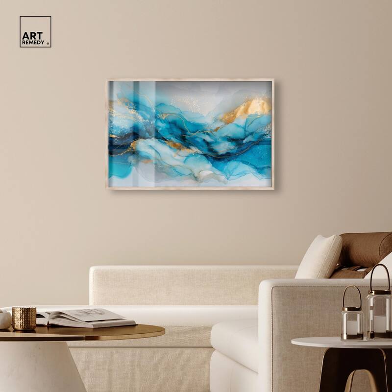 Ethereal Blue and Gold Shadowbox by Art Remedy