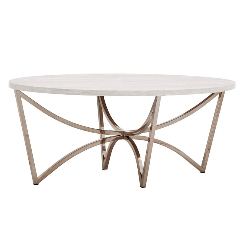 Vittoria Champagne Gold Table Set or Coffee Table with White Faux Marble Top by iNSPIRE Q Bold - Coffee Table