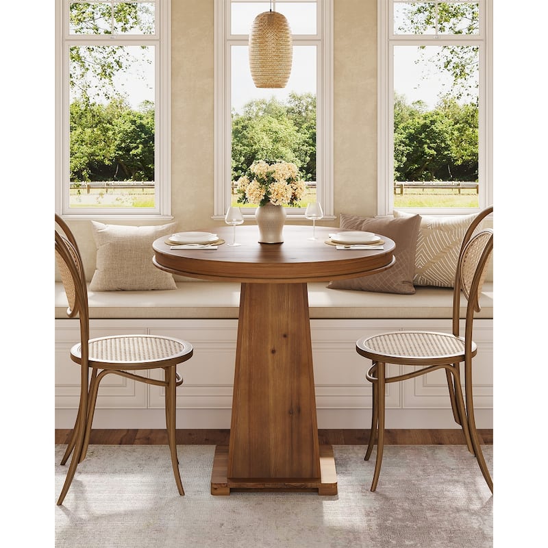 Solid Wood Round Dining Table - Brown