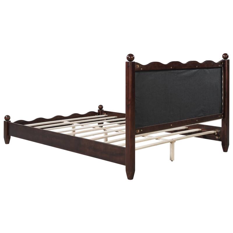 Wood Platform Bed with Upholstered Headboard by Harper&Bright Designs