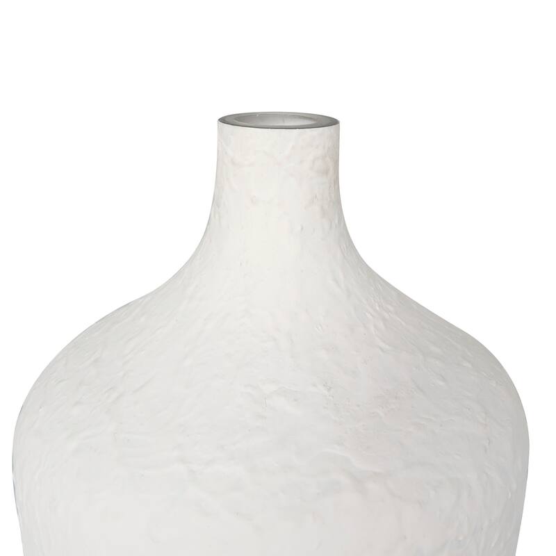 White Glass Textured Decorative Vase with Various Sizes (Set of 2)