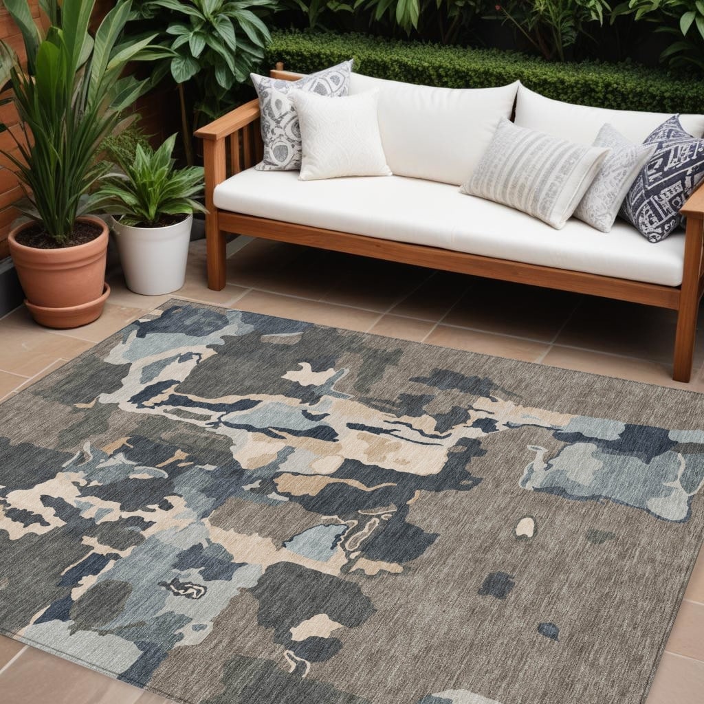 HomeRoots Abstract Transitional Rectangle Outdoor Rug