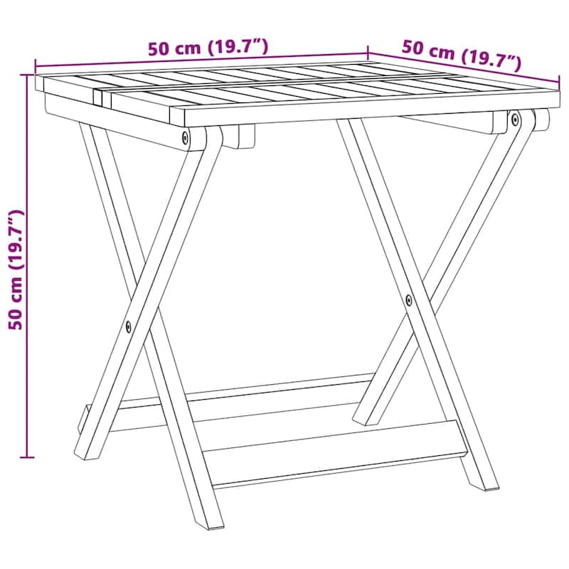 vidaXL Garden Table Brown Solid Acacia wood Small Foldable - 19.7 x 19.7 x 19.7