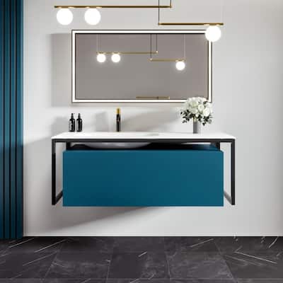 Modena 51 in. Blue Wall Mount SS Bath Vanity with Solid Surface Top