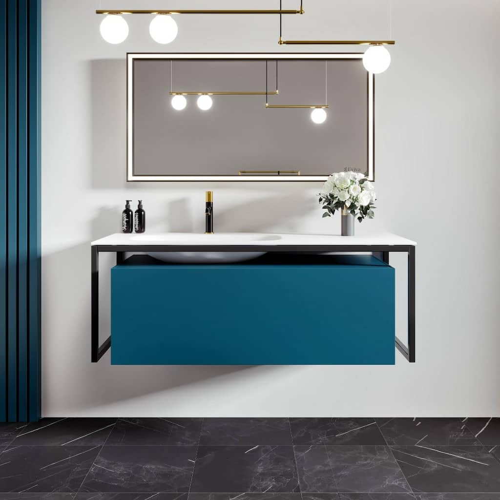 Modena 51 in. Blue Wall Mount SS Bath Vanity with Solid Surface Top