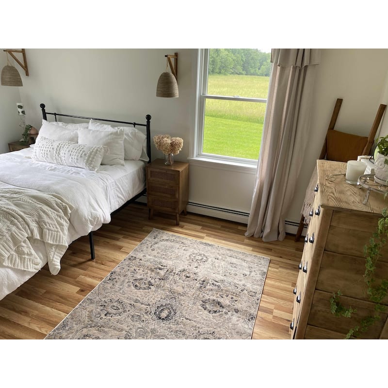 Hauteloom Erbacon Living Room, Bedroom Area Rug - Beige, Black, Charcoal - 2' x 2'11"