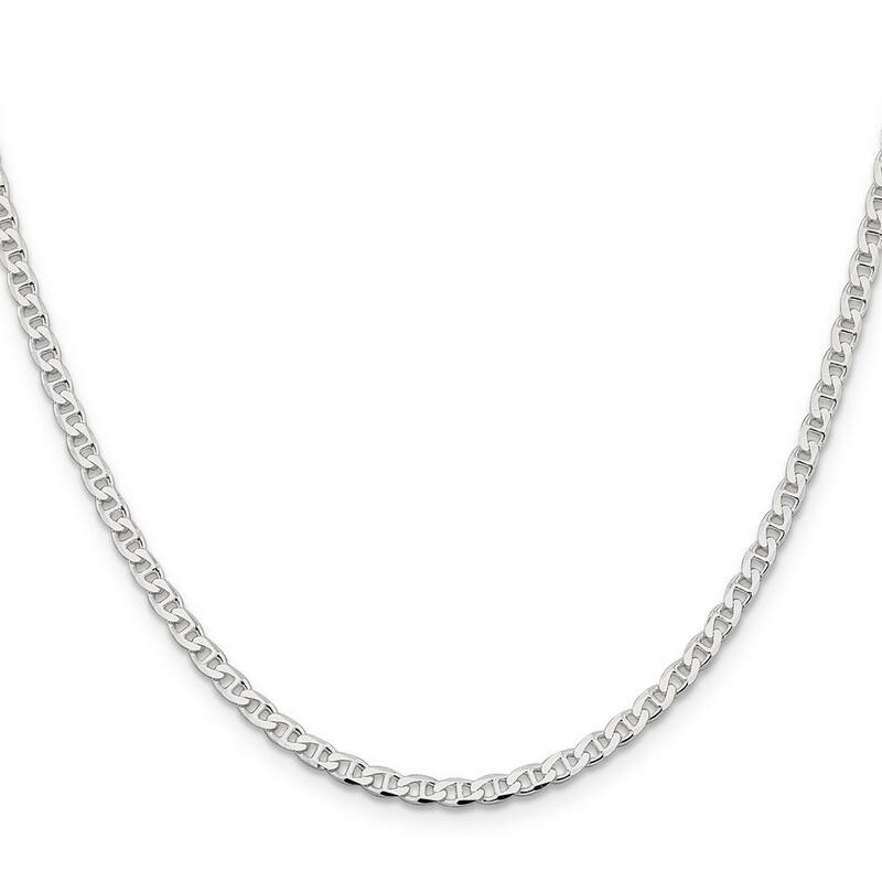 Curata 925 Sterling Silver 3.15mm Flat Cuban Anchor Chain Necklace Options: 16 18 20 22 24