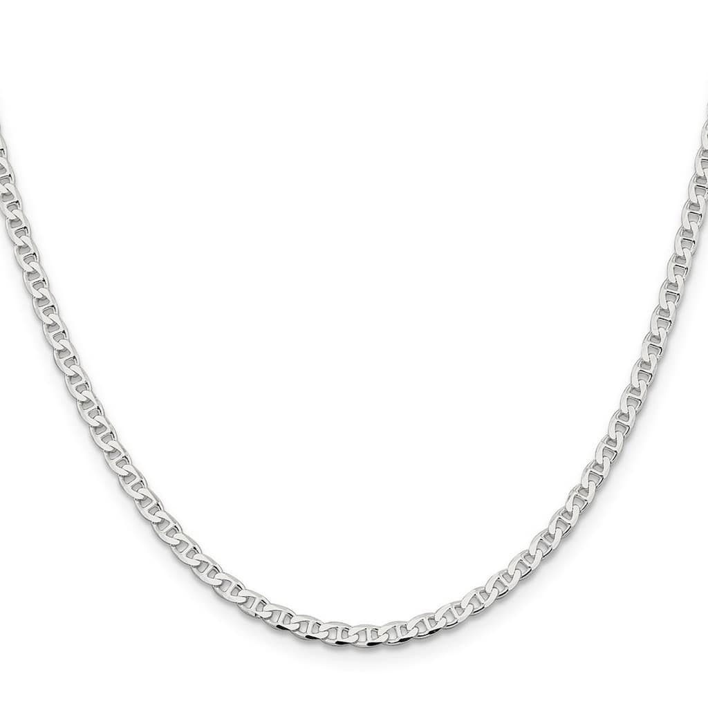 Curata 925 Sterling Silver 3.15mm Flat Cuban Anchor Chain Necklace Options: 16 18 20 22 24