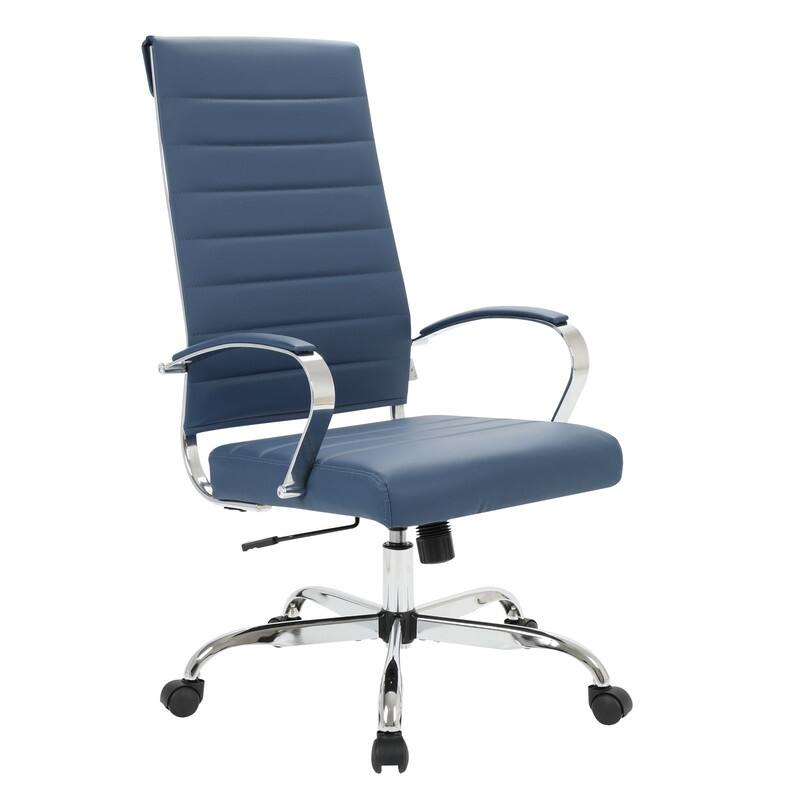 Benmar High-Back Leather Office Desk Chair in Stainless Steel Frame Adjustable Height Tilt Lock 360 Swivel Ergonomic Chair - Navy Blue