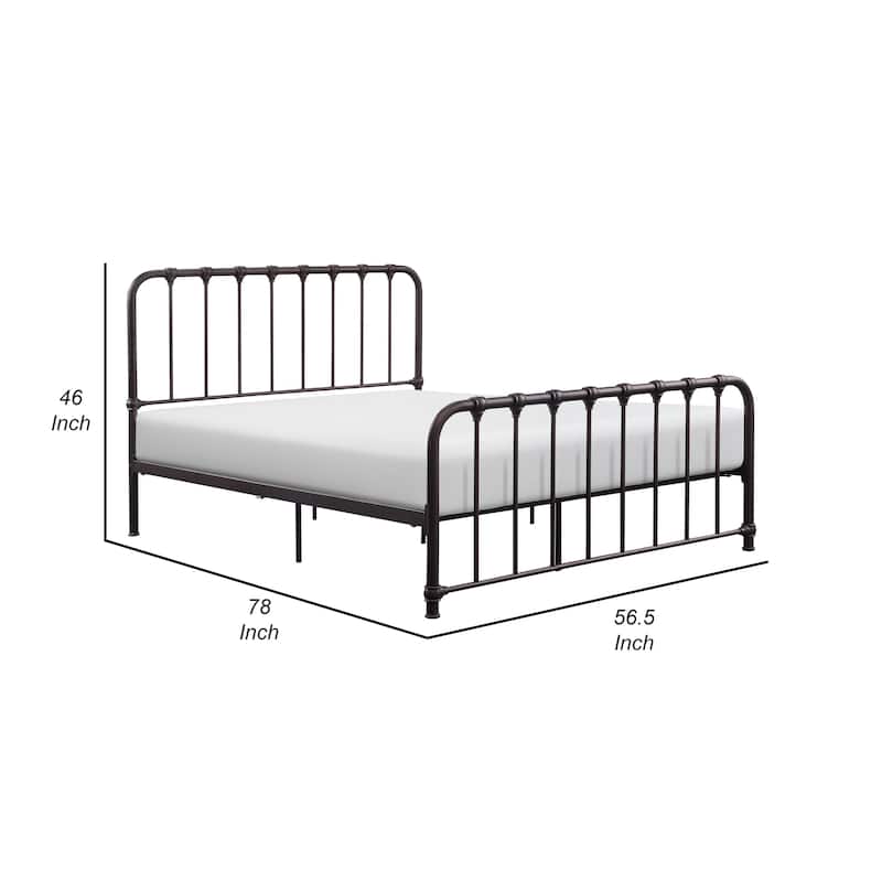 Ethan Full Size Metal Bed, Bronze Spindle Design, Heavy Duty Slat Support