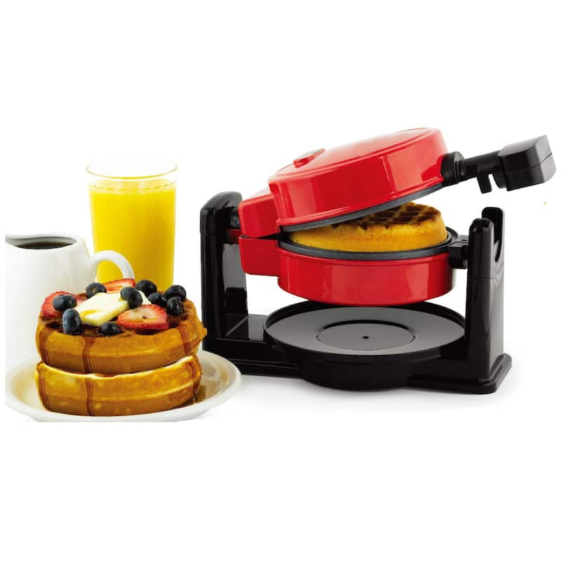 5 Inch Nonstick Round Electric Classic Belgian Waffle Maker in Red