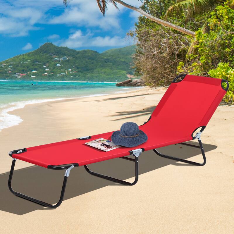 Foldable Outdoor Chaise Lounge Chair Sun Tanning Chairs with 5-Position Backrest and Steel Frame for Beach Patio Poolside