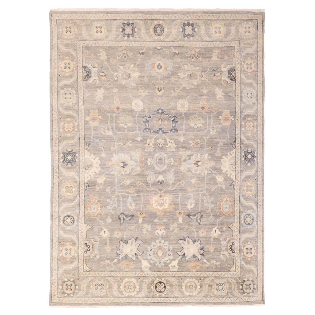 ECARPETGALLERY Hand-knotted Modern Oushak Grey Wool Rug - 8'10 x 12'0