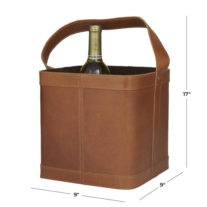 Black or Red Leather Handmade 4 Bottle Kitchen Wine Holder with Carrying Handle