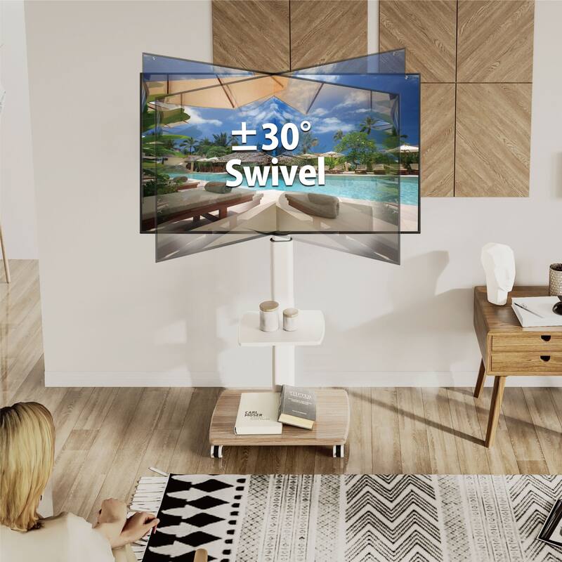 FITUEYES Rolling TV Floor Stand for 32 - 70 Inch TVs, with One Shelf and Upgraded 360° rotating wheels,Hold up to 88 lbs,
