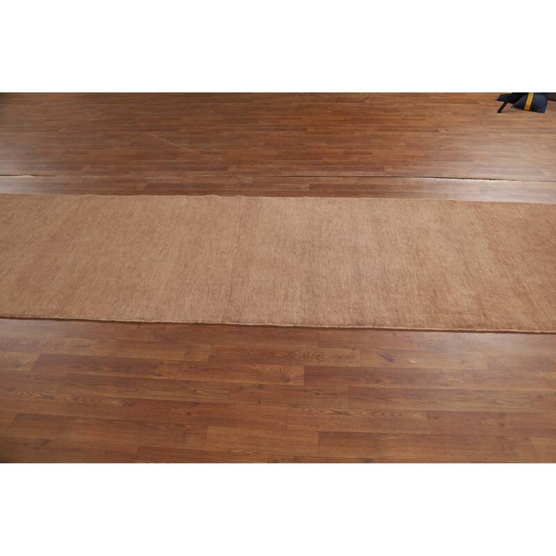Light Brown Gabbeh Oriental Runner Rug Handmade Wool Carpet - 3'3"x 12'6"