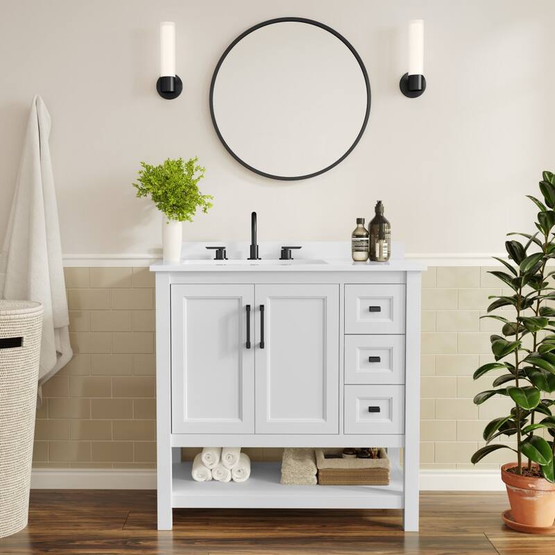 Bathroom Vanity with Sink, Open Storage, and Storage Drawers
