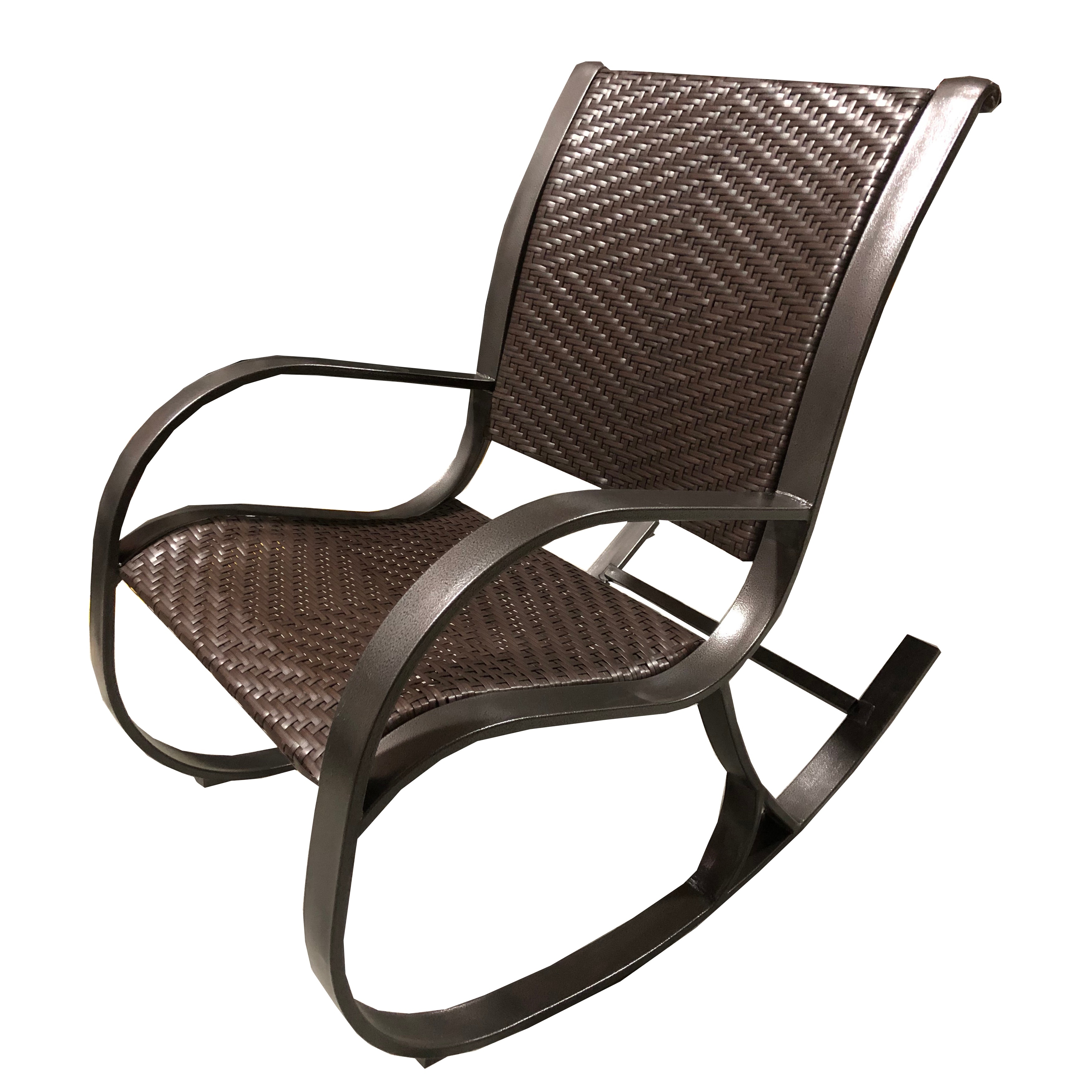 modern brown hammertone bronze wicker and steel outdoor patio rocking chair