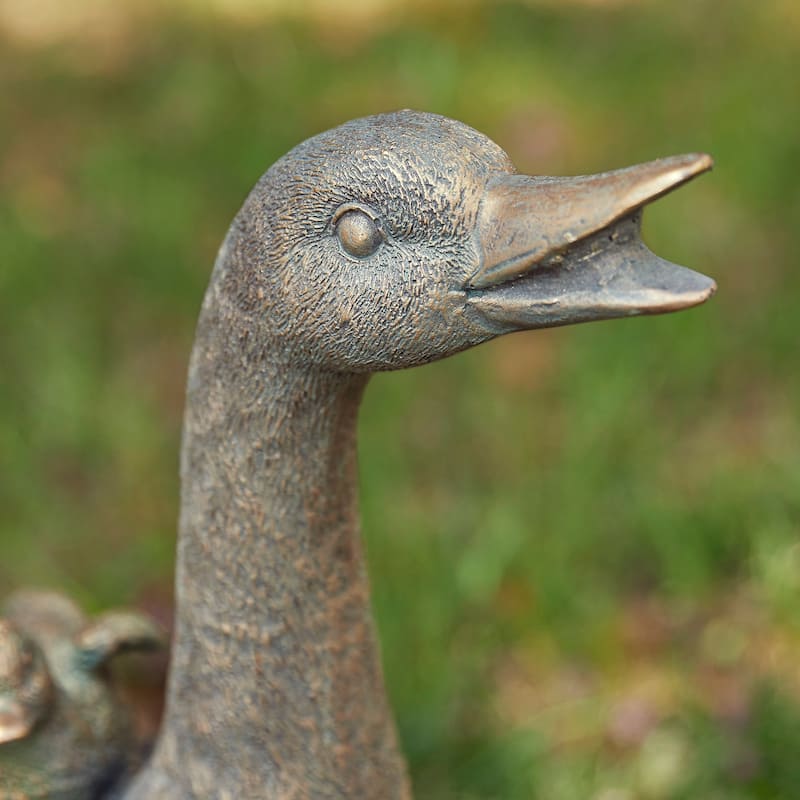 Glitzhome 15"H Resin Faux Bronze Duck Garden Statue Outdoor Decor