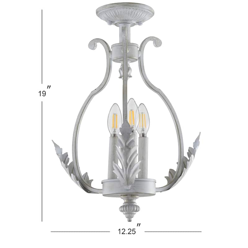 Austen 12.2" Metal LED Semi-Flush Mount, Antique White by JONATHAN Y