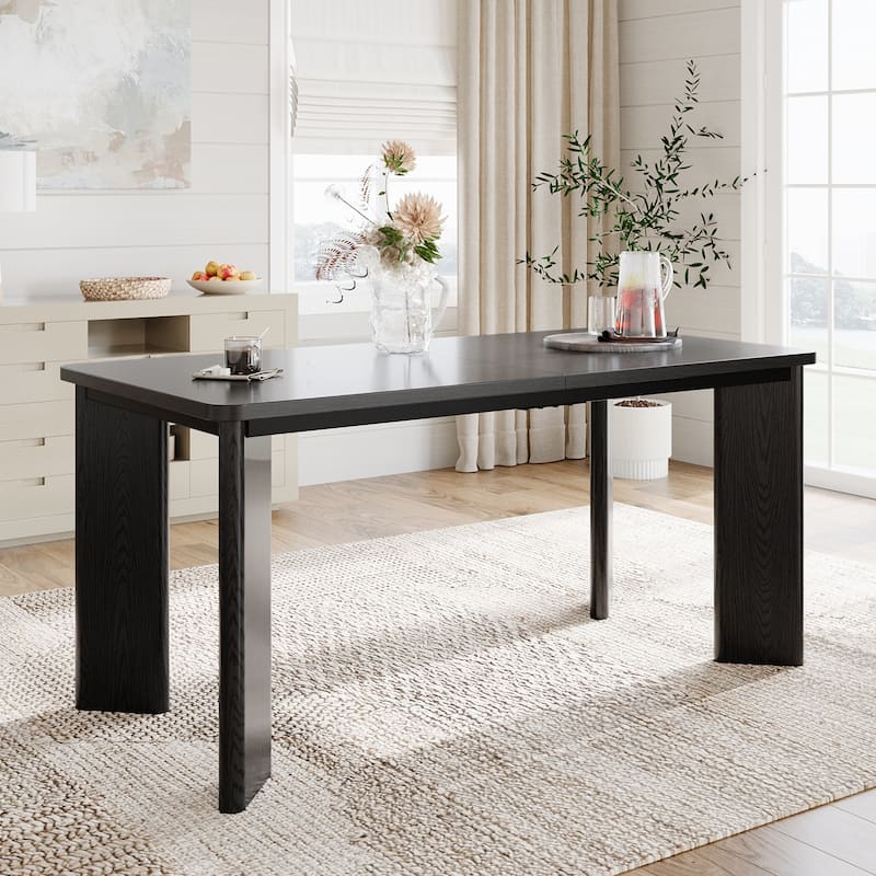 Rectangular Dining Table for 4-8 People, Wood Kitchen Table with Angled Legs and Rounded Corners for Dining Room & Living Room