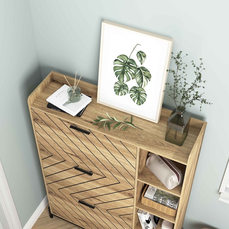 Shoe Cabinet with 3 Flip Drawers & Open Shelves