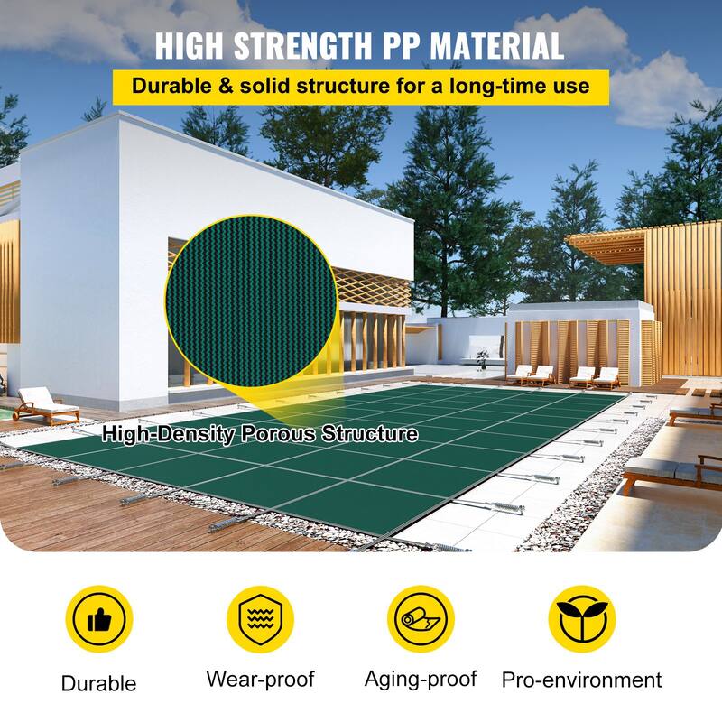 Rectangular Inground Pool Cover Mesh Winter Safety Cover Green