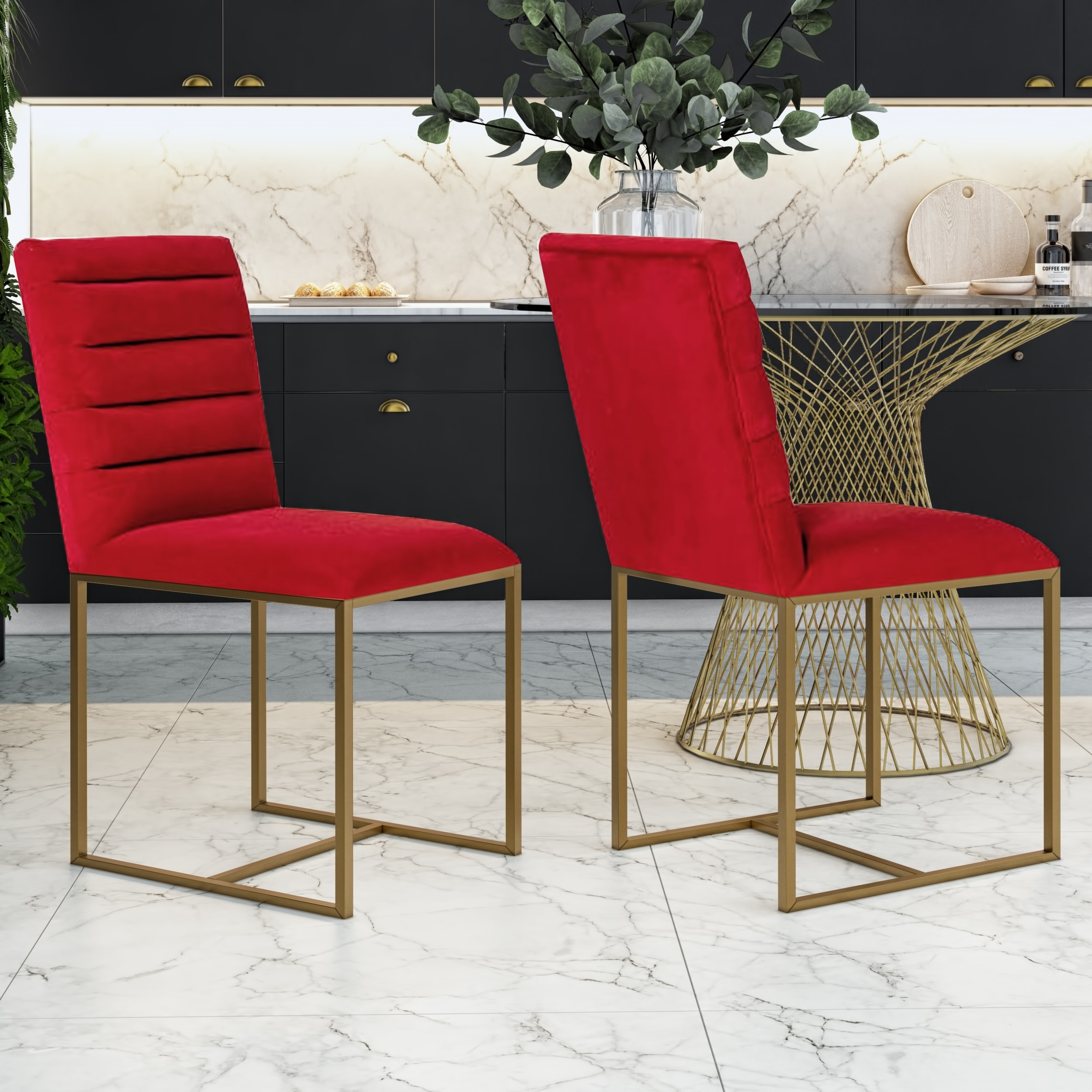 Red and gold dining chairs cheap