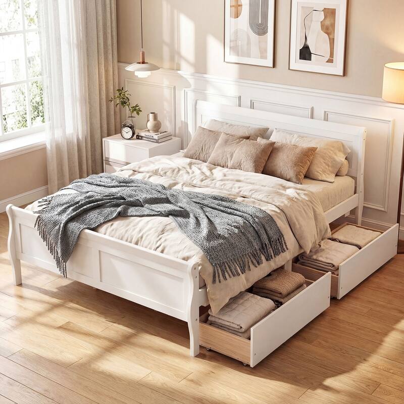 Costway Twin Size Bed Frame with 2 Storage Drawers Wood Platform Bed