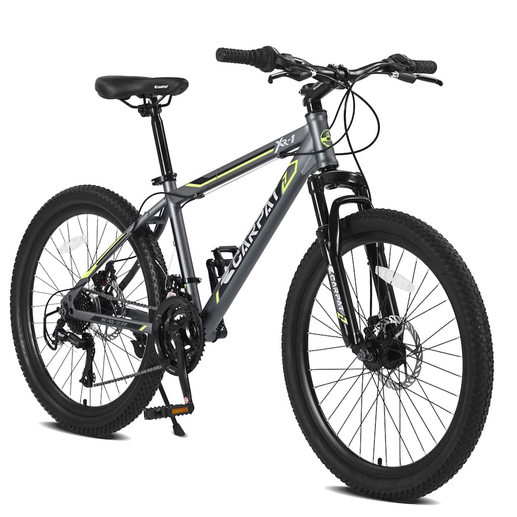 24 Inch Mountain Bike Boys Girls,Steel Frame,Shimano 21 Speed Mountain Bicycle with Daul Disc Brakes and Front Suspension MTB