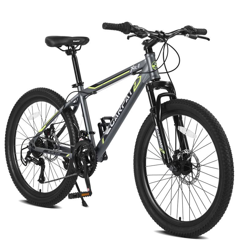 24 Inch Mountain Bike Boys Girls,Steel Frame,Shimano 21 Speed Mountain Bicycle with Daul Disc Brakes and Front Suspension MTB - Gray
