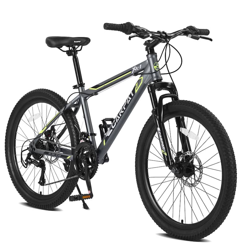 Kids' Mountain Bike - Steel Frame, Shimano Gears, Dual Disc Brakes, Front Suspension - 24