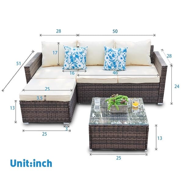 dimension image slide 2 of 3, 3 Piece Patio Conversation Sets Outdoor Couch Patio Furniture Sectional Wicker Sofa Set